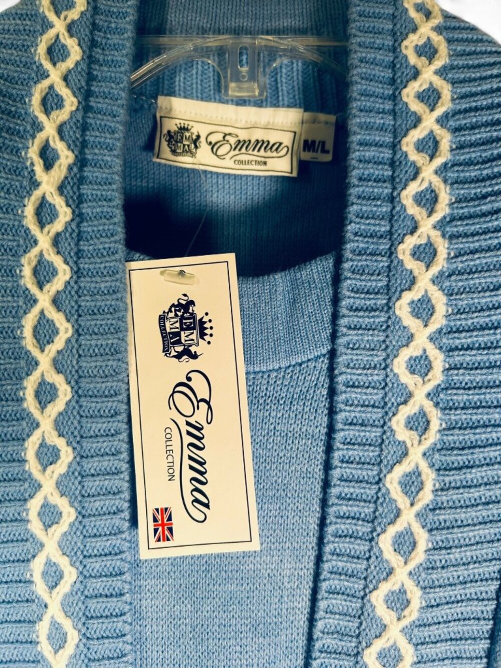NWT Vintage Emma Collection Blue Floral Knit 2-In-1 Sweater Cardigan Combo M/L - Picture 3 of 10